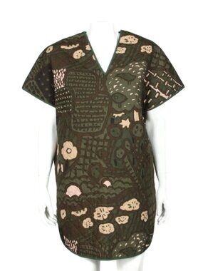 MARIMEKKO Eve  Print Green Brown Whimsical Nature Quilted Vest Jacket sz XS /742